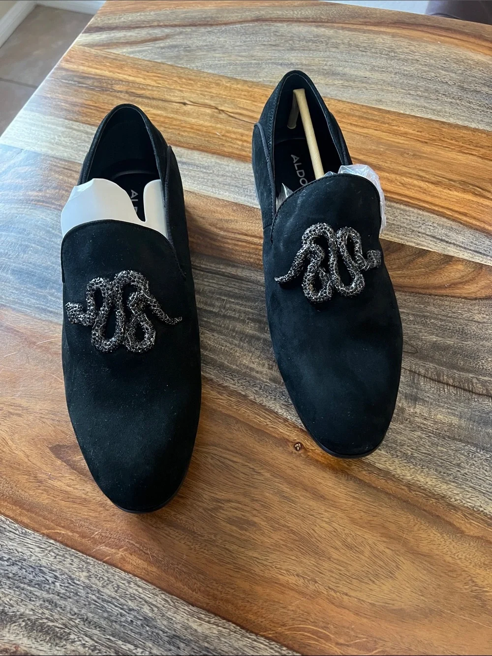 Aldo Black Suede Beaded Snake Slip-On Loafers